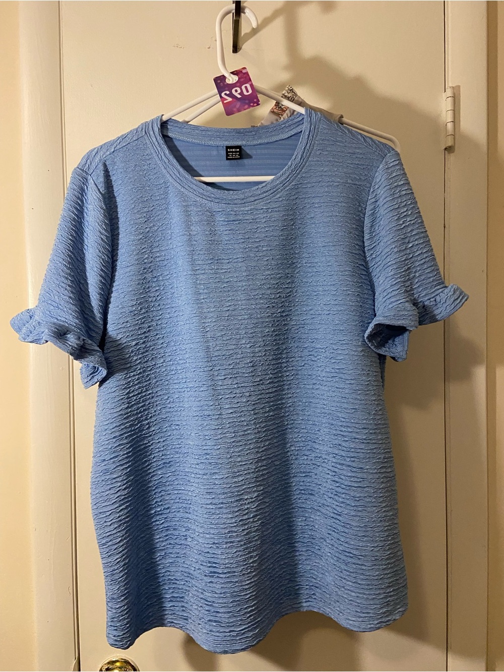 SHEIN Sky Blue Textured Ruffle Sleeve Tee